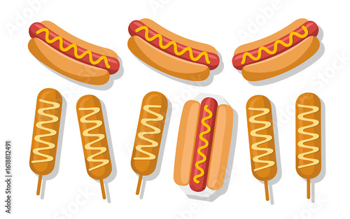 Delicious Hot Dogs and Corn Dogs Vector Illustration for Food Lovers and Fast Food Concepts
