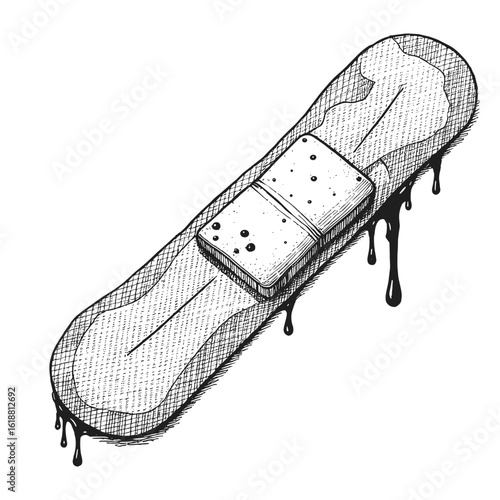Bloody bandage sketch with black capillary pen in vintage style  