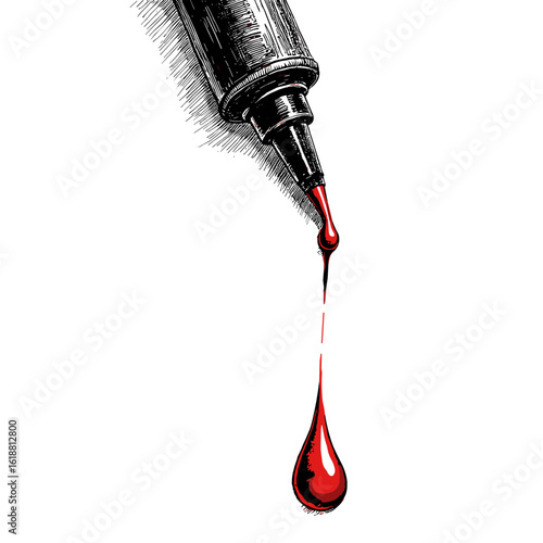 Black and white sketch with black capillary pen dripping blood  