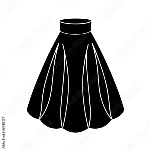 Black flared skirt silhouette with white trim vector