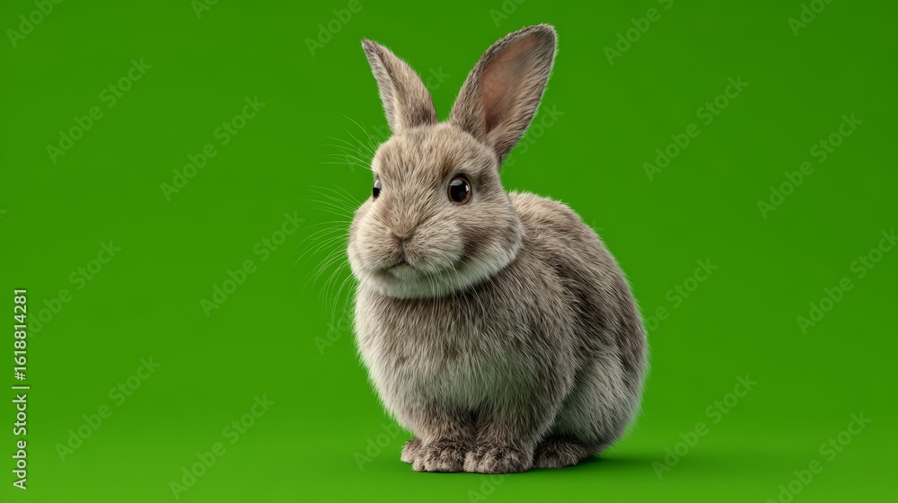Fototapeta premium Grey Rabbit Isolated on Green Background