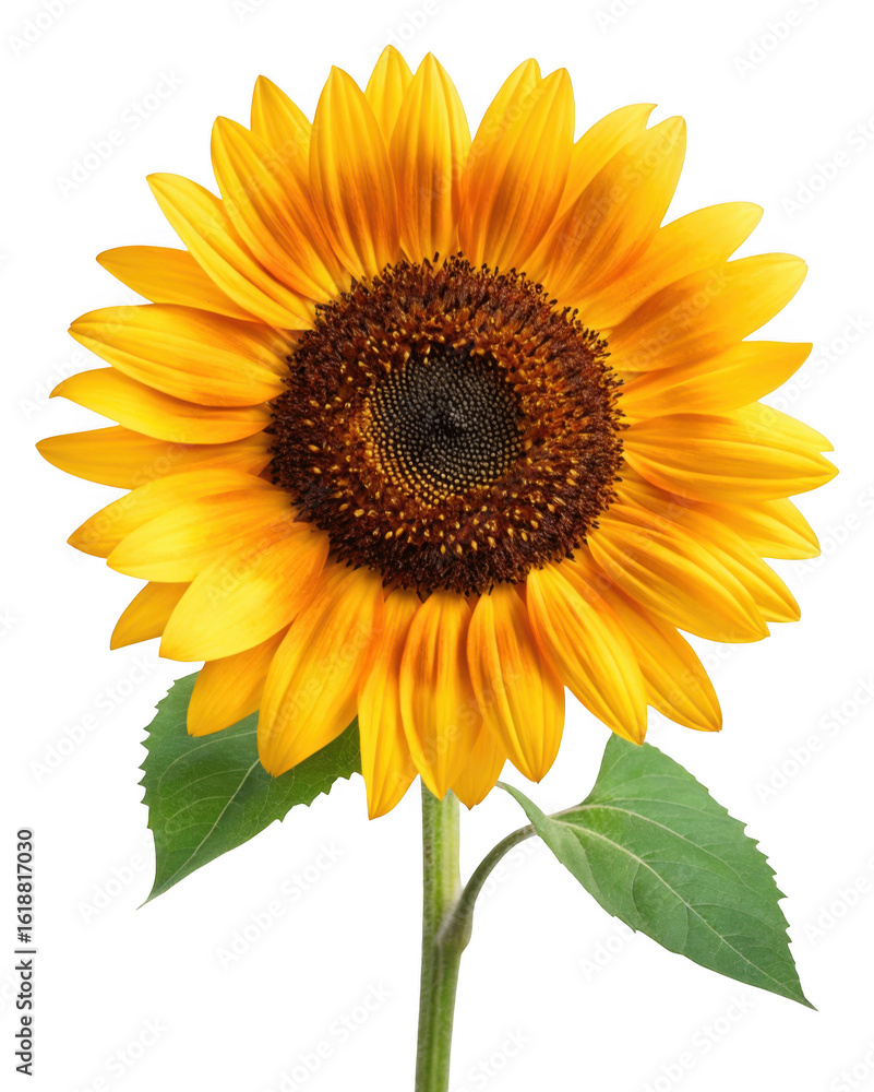 Fototapeta premium A single vibrant sunflower with golden petals stands tall against a clean transparent background