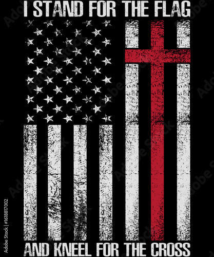 Symbolic Strength: A striking patriotic image featuring a distressed American flag intertwined with a prominent red cross, embodying faith and national pride.