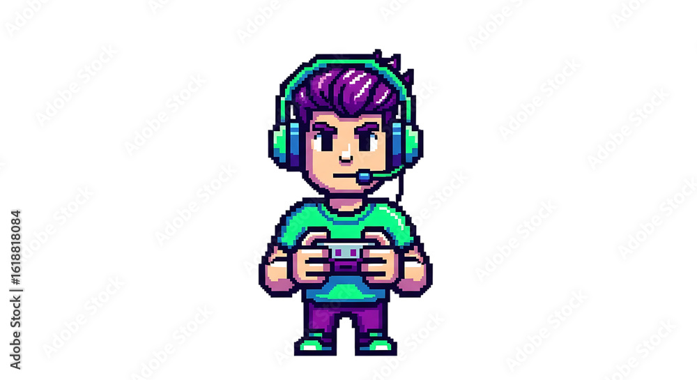 Pixel art gamer illustration for video game design on transparent background Pixel art gamer illustration for video game design on transparent background