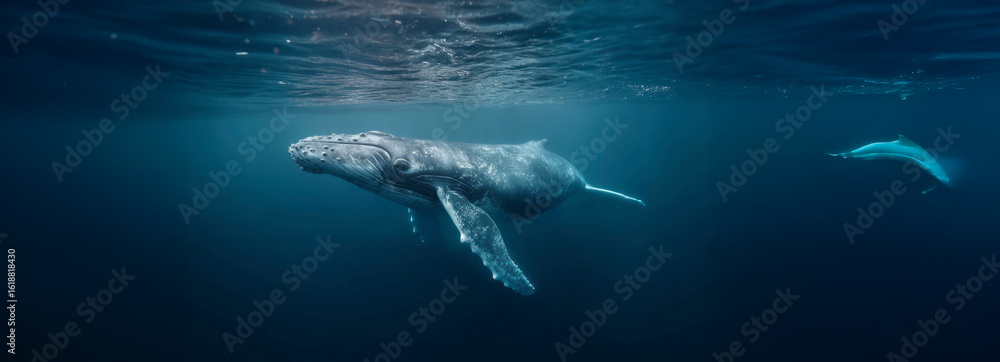 Fototapeta premium Majestic Humpback Whale Swimming Underwater