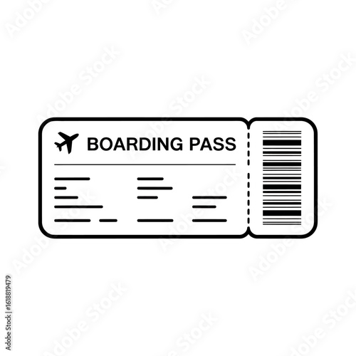 Minimalist Boarding Pass Illustration for Travel Concepts and Airline Ticketing Systems with Simple Iconography
