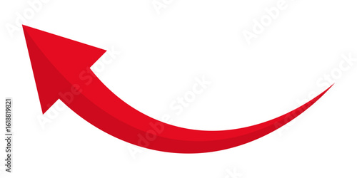 Curved red arrow pointing upward and left, representing direction, growth, improvement, return path, trend reversal, movement, emphasis, and visual guidance in digital design