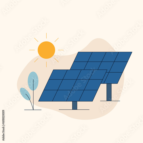 Solar panel installation illustration concept alternative energy from renewable solar and wind sources solar panels vector