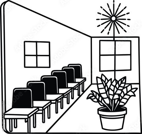 classroom with plants on windowsills and sunlight