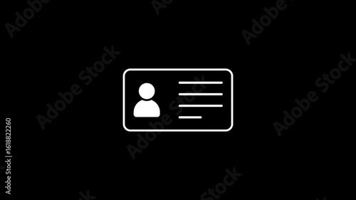 NID card icon animation on black background. Alpha channel. 