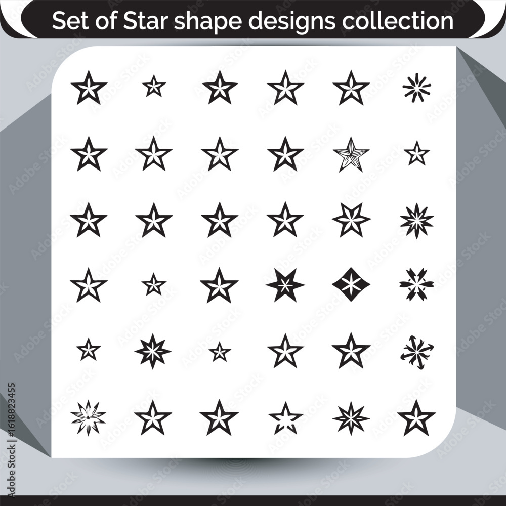 Fototapeta premium Assorted Star Shape Designs Collection Various Outlines and Fills A Variety of Star Illustrations and Graphics