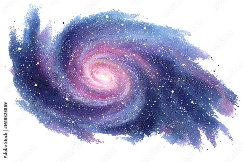 Fototapeta premium Watercolor, galaxy spiral galaxy, clip art sticker style with transparent background.png