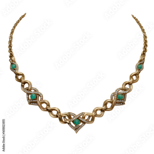 Wallpaper Mural Elegant gold necklace with green gemstones isolated on transparent background Torontodigital.ca