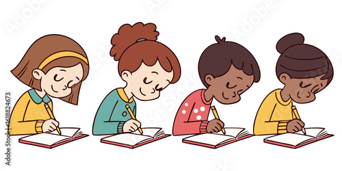 Kids focused on schoolwork with open books