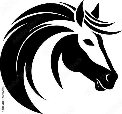 Horses - Black and White Isolated Icon - Vector illustration