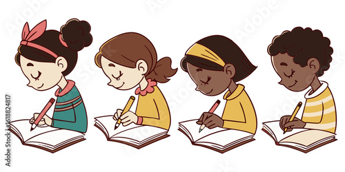 Focused students writing schoolwork