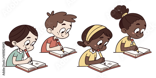 Children reading and writing in class