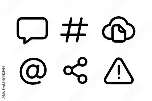 Minimalistic icon set: communication and notification symbols in linear style
