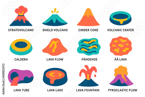 Colorful volcanic forms collection with modern typography labels