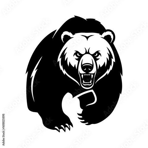 Fierce Angry Bear Mascot Silhouette Vector Logo - Aggressive Character with Intimidating Expression
