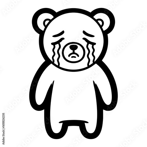 Sad Crying Bear Mascot Silhouette Vector Logo - Melancholy Character with Tearful Expression