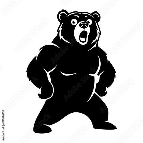 Surprised Bear Mascot Silhouette Vector Logo - Startled Character with Wide Eyes Expression