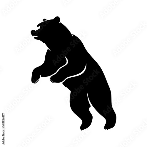Excited Jumping Bear Mascot Silhouette Vector Logo - Energetic Character with Leaping Motion
