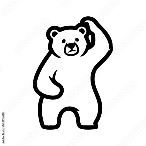 Confused Bear Mascot Silhouette Vector Logo - Puzzled Character Scratching Head Gesture