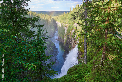 Hallingsafallet waterfall in Sweden, along Vildmarksvagen.