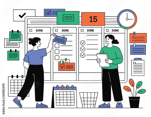 Teamwork, Planning, Project Management: Collaborative Workflow Illustration