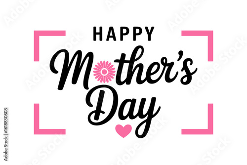 Happy Mothers Day greeting card design with flower and heart decoration in pink and black colors for celebratory occasions