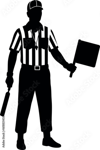 black and white referee silhouette holding flag clip art preview