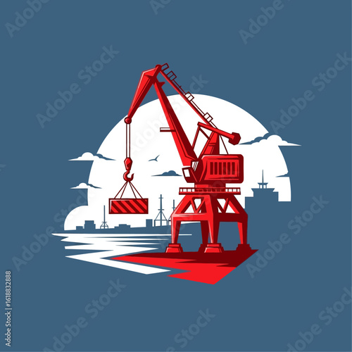 Port Crane and Ship Logo Vector – Maritime Industrial Symbol for Shipping, Dockyard, and Marine Logistics Branding