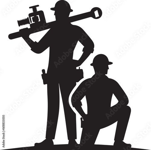 Minimalist Plumber Silhouettes with Tools Vector