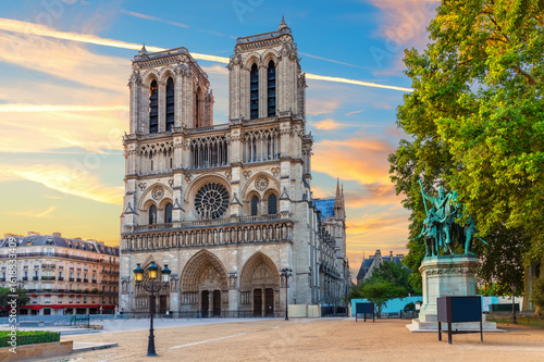 Famous Notre-Dame Cathedral, front view, Paris, France