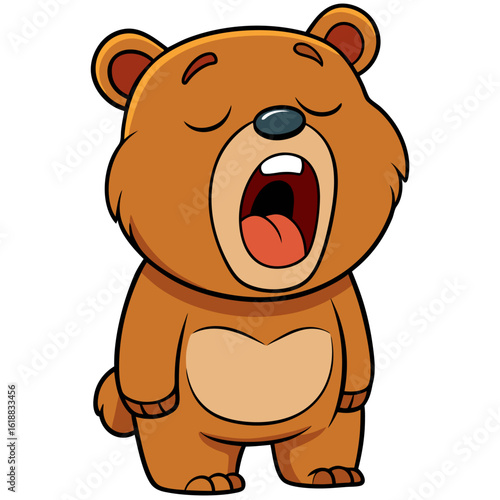 Sleepy Yawning Cartoon Bear - Tired Cub Mascot