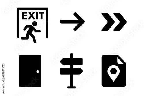 Set of minimalist navigation icons for directions and emergency exit signs