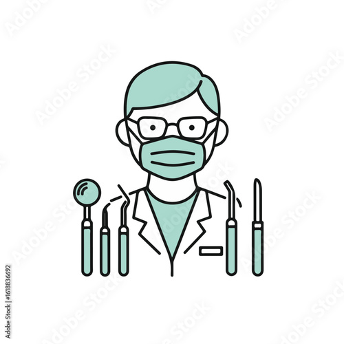 Dentist with Dental Instruments.