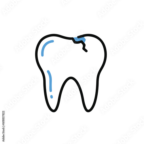 Illustration of a cracked tooth, highlighting dental health and care needs. 