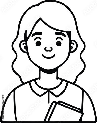 student avatar flat vector line art white background serious expression