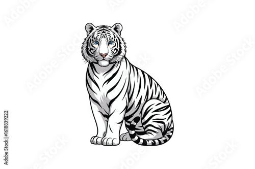 Majestic white tiger with striking blue eyes sitting peacefully big cat feline