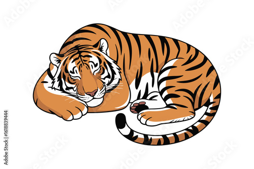 Sleeping tiger with orange and black stripes resting animal