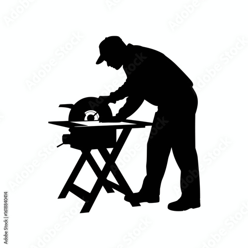 Craftsman Using Circular Saw Silhouette
