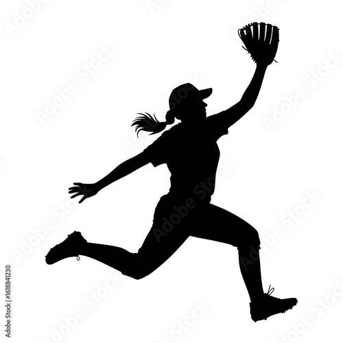 Silhouette of a Female Softball Player in Motion