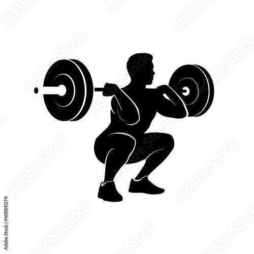Silhouette of a Weightlifter Squatting with Barbell