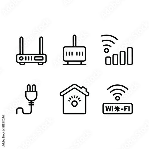 Network & Internet Access Icons Router, Modem, Signal Bars, Ethernet Cable, Smart Home Hub, and Wi-Fi Password