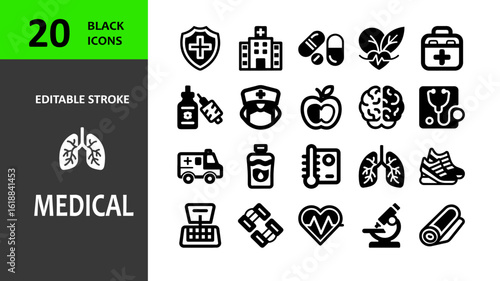 Medical healthcare 20 icons set line type