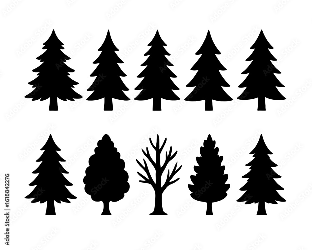 Obraz premium Collection of black silhouette trees and one bare tree