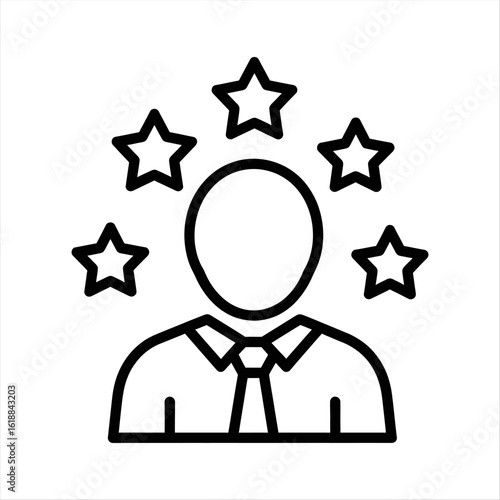 Vector illustration of a successful businessman with stars, representing excellent performance and achievement