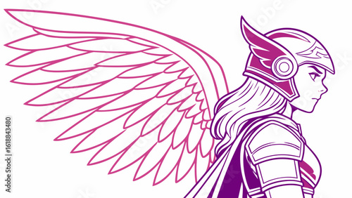 Anime Valkyries with Neon Cyber Wings—Norse Mythology Meets Cyberpunk, Glowing Rune Weapons - AI, EPS

